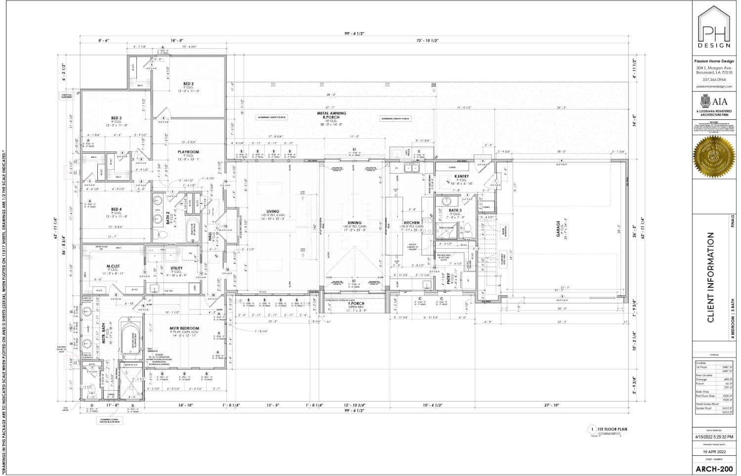 Floor plan page of blueprint plans