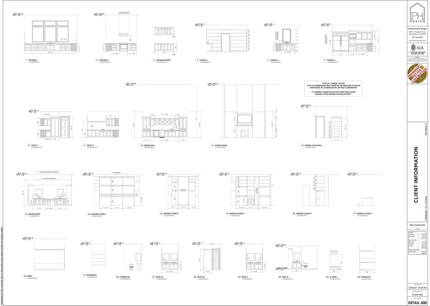 Cabinet elevations page of blueprint plans