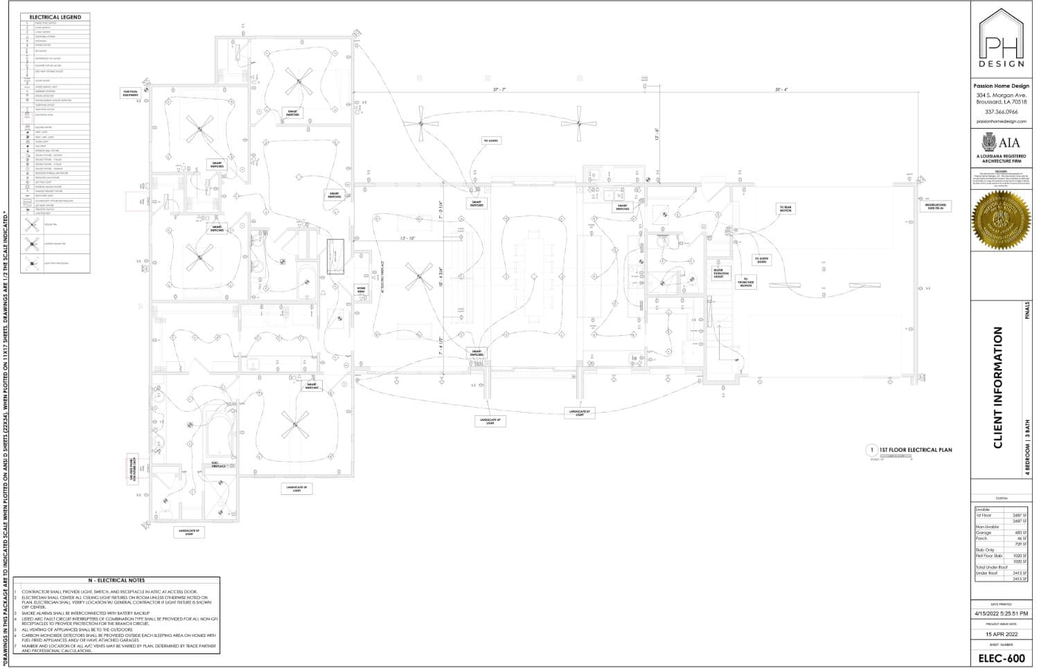 Electrical layout page of blueprint plans