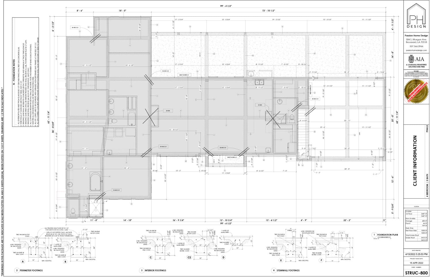 Foundation plan page of blueprint plans