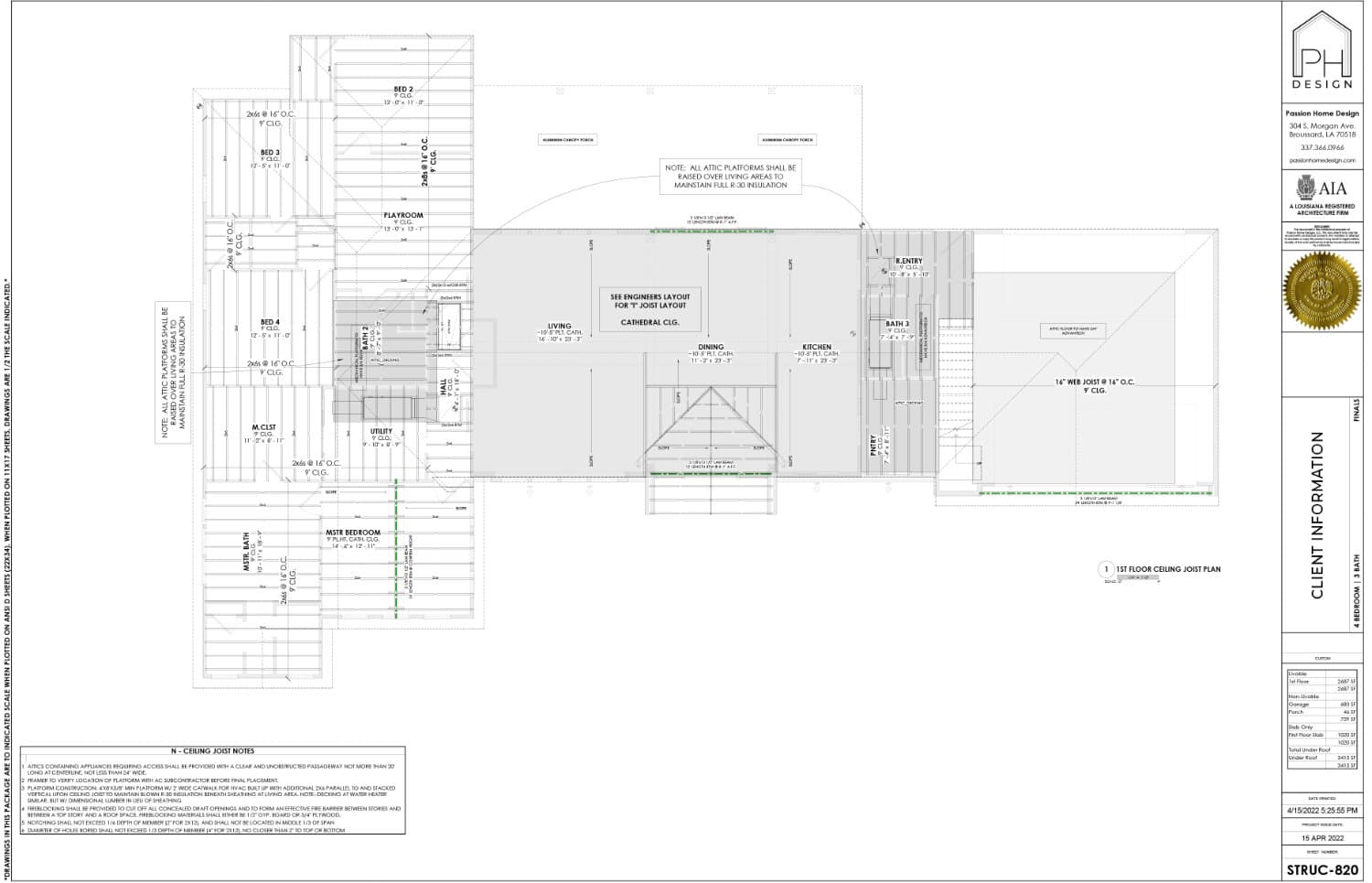 Ceiling joist page of blueprint plans